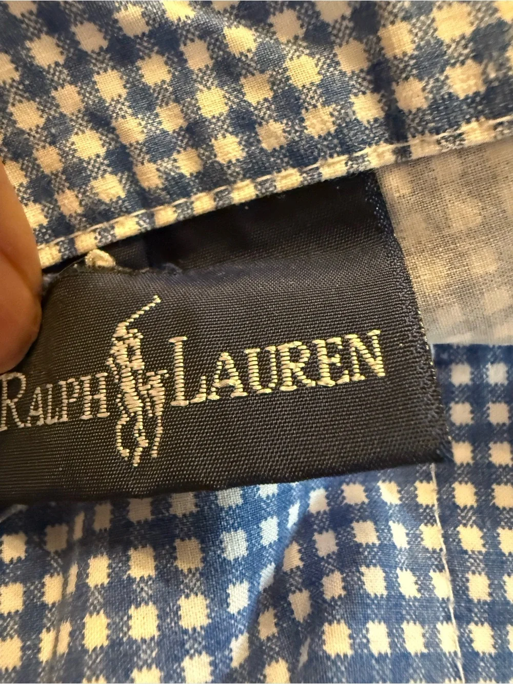 Ralph Lauren Queen Sheet Flat Blue Gingham Check  Blue And White